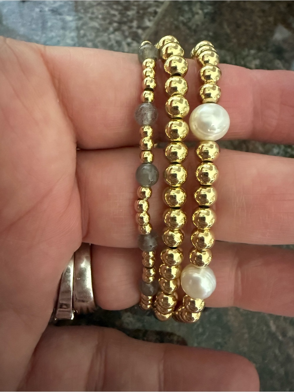 Alex Carol Gold Bead and White Pearl Stretch Bracelet Set - Women